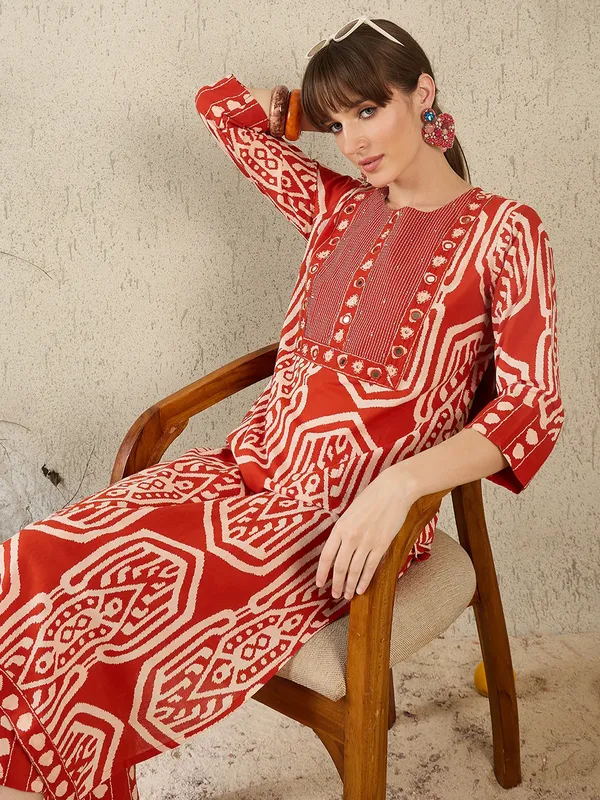 Orange_Embroidered_Pure_Cotton_Kurta_Trouser_Set