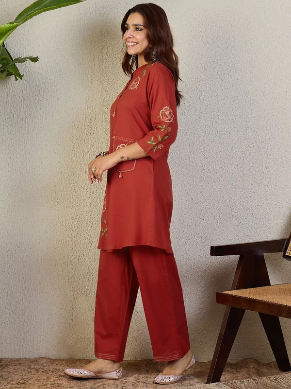 Rust_Cotton_A-Line_Kurta_with_Trousers