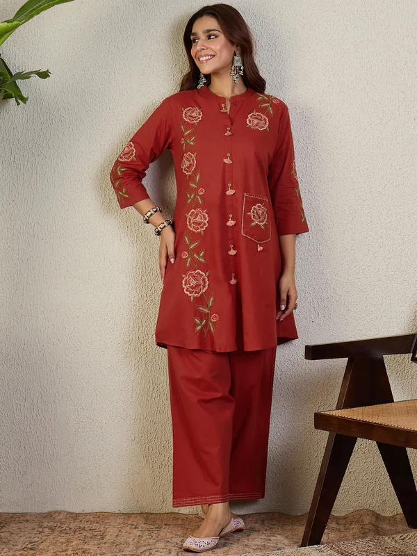 Rust_Cotton_A-Line_Kurta_with_Trousers