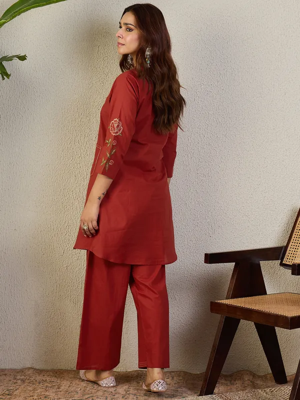 Rust_Cotton_A-Line_Kurta_with_Trousers