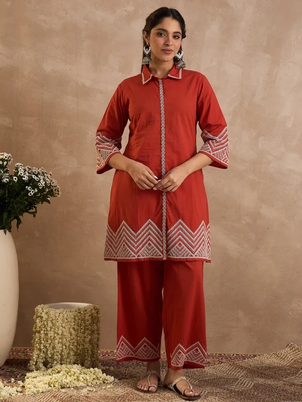 Rust_Cotton_A-Line_Kurta_with_Palazzos