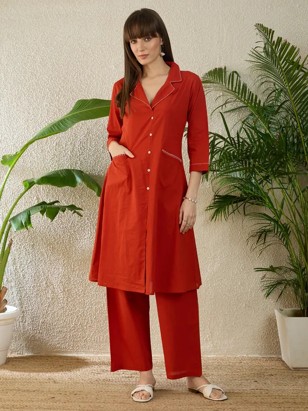 Orange_Embroidered_Pure_Cotton_Kurta_Trouser_Set