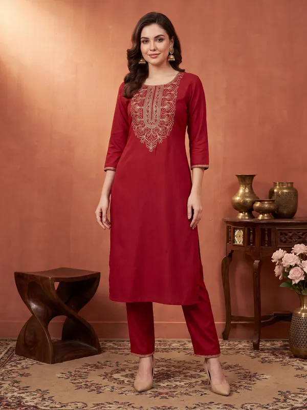 Orange_Embroidered_Pure_Cotton_Kurta_Trouser_Set