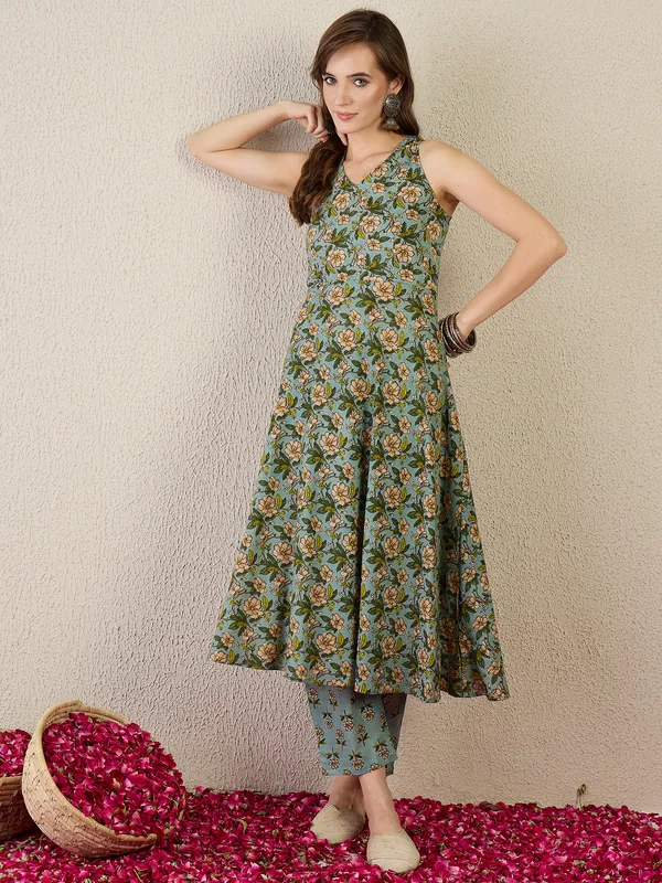 Sea_Green_Printed_Pure_Cotton_Kurta_Trouser_Set