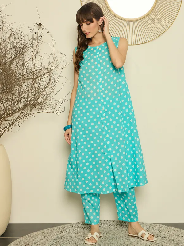 Sea_Green_Cotton_A-Line_Kurta_with_Trousers