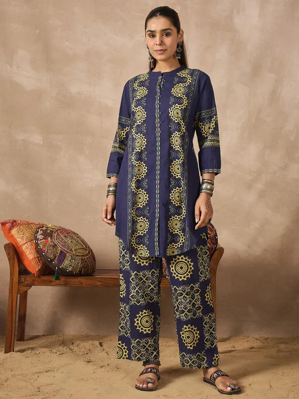Blue_Printed_Pure_Cotton_Kurta_Trouser_Set