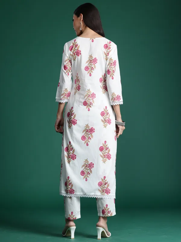 White_Printed_Pure_Cotton_Kurta_Trouser_Set