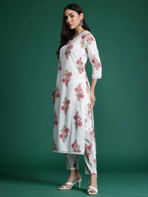 White_Printed_Pure_Cotton_Kurta_Trouser_Set
