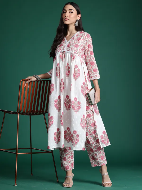 White_Printed_Pure_Cotton_Kurta_Trouser_Set