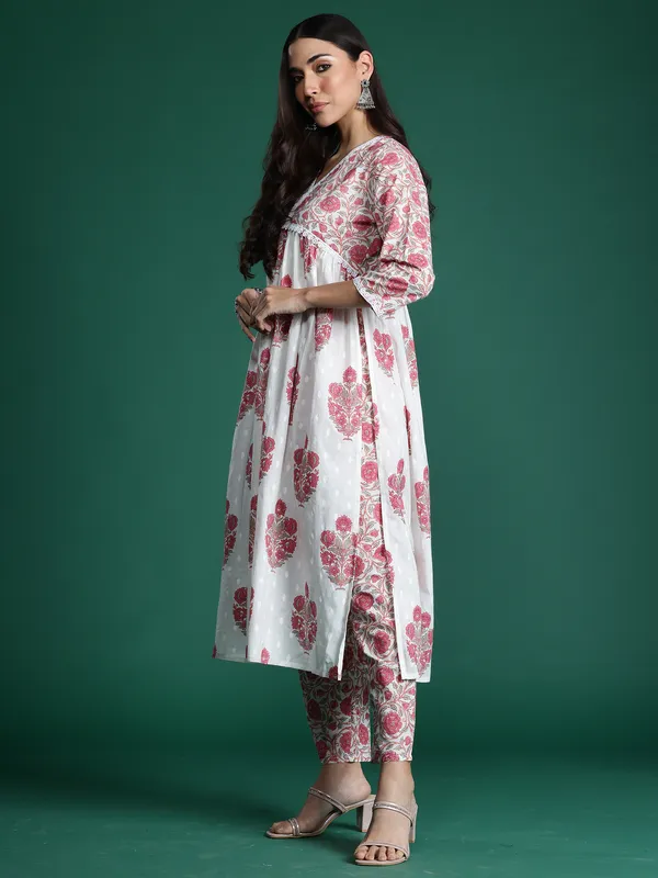 White_Printed_Pure_Cotton_Kurta_Trouser_Set