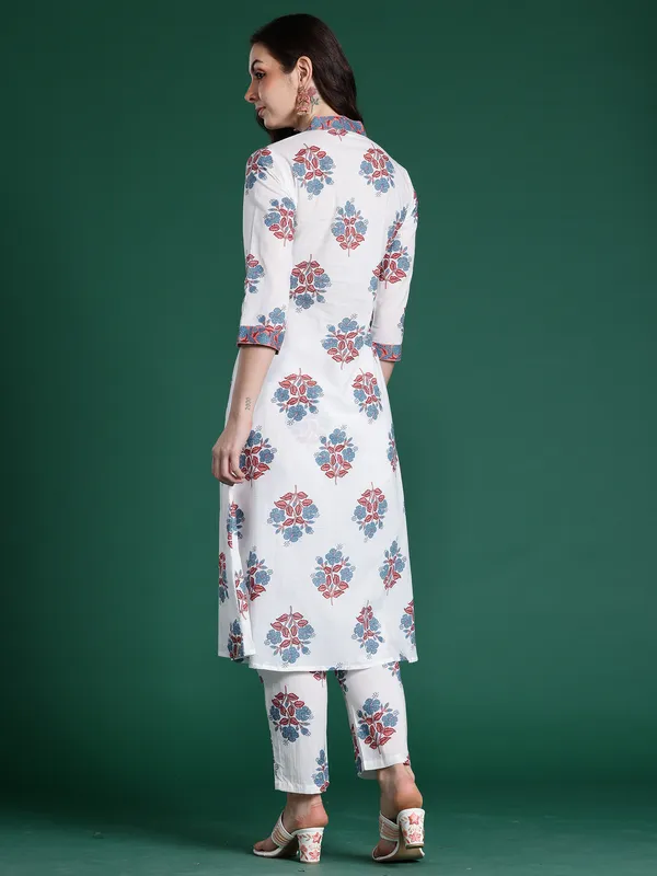 White_Printed_Pure_Cotton_Kurta_Trouser_Set
