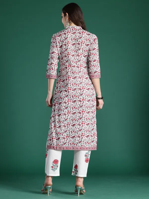 White_Printed_Pure_Cotton_Kurta_Trouser_Set