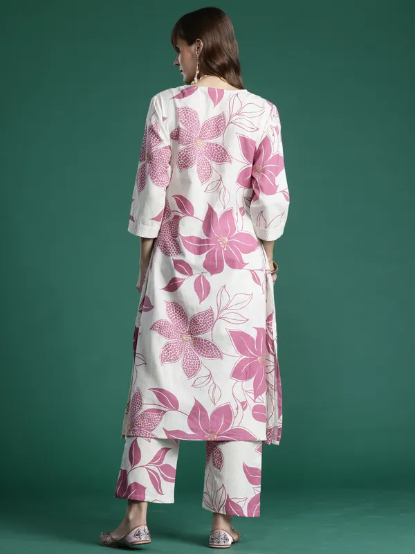 White_Printed_Pure_Cotton_Kurta_Trouser_Set