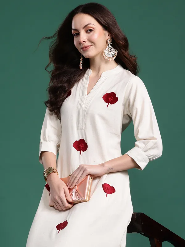 White_Embroidered_Pure_Cotton_Kurta_Trouser_Set