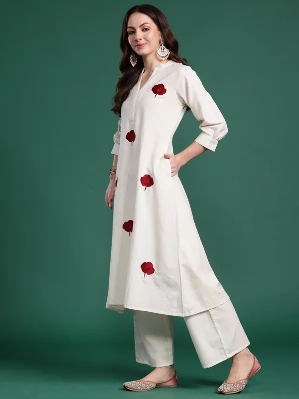 White_Embroidered_Pure_Cotton_Kurta_Trouser_Set