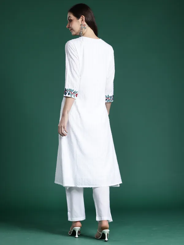 White_Embroidered_Pure_Cotton_Kurta_Trouser_Set