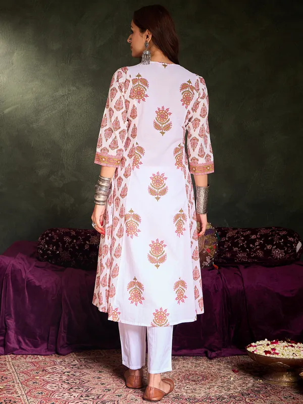 White_Printed_Pure_Cotton_Kurta_Trouser_Set