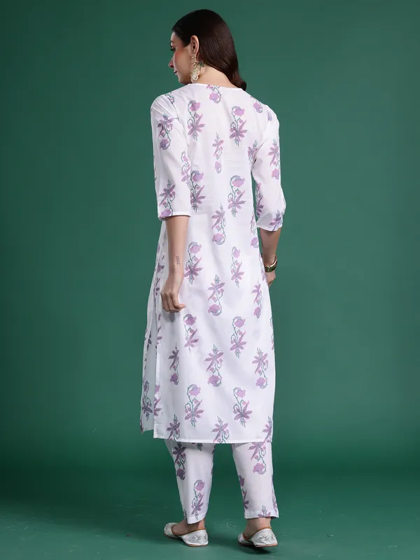 White_Printed_Pure_Cotton_Kurta_Trouser_Set