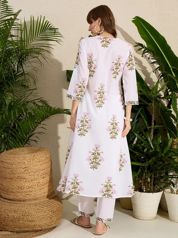 White_Printed_Pure_Cotton_Kurta_Trouser_Set
