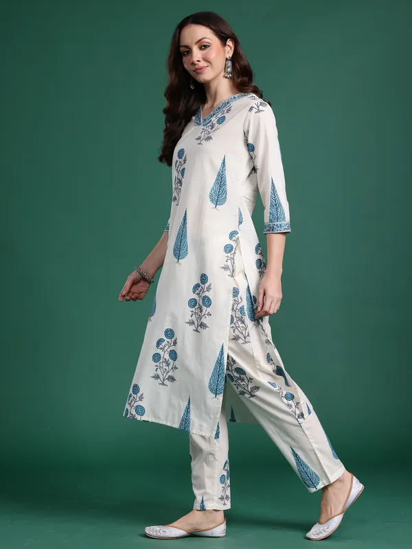 White_Printed_Pure_Cotton_Kurta_Trouser_Set