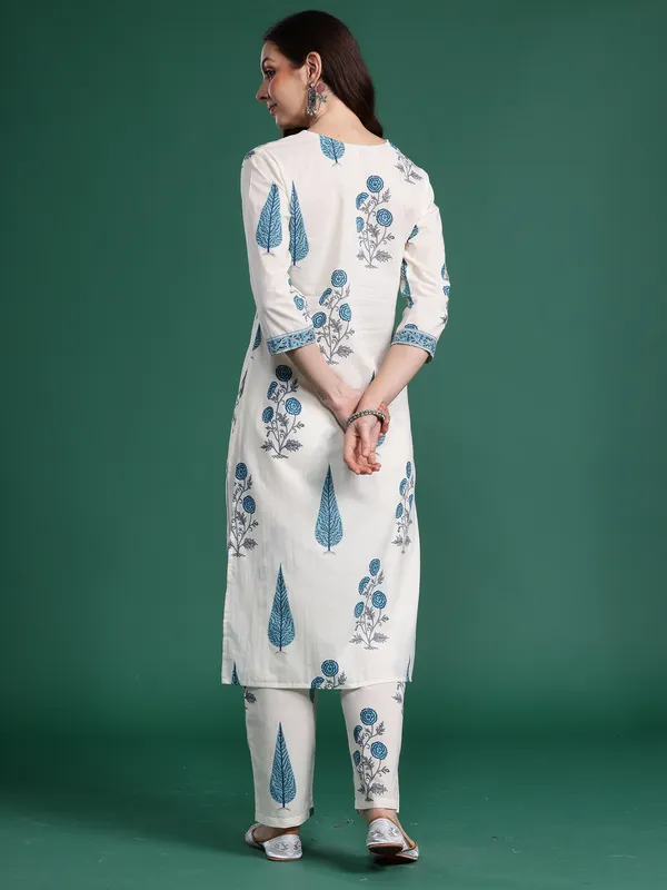 White_Printed_Pure_Cotton_Kurta_Trouser_Set