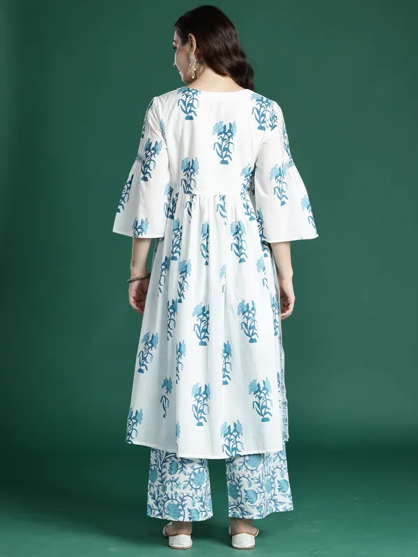 White_Printed_Pure_Cotton_Kurta_Trouser_Set