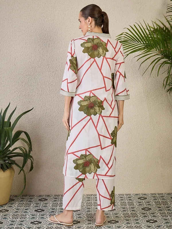 White_Printed_Pure_Cotton_Kurta_Trouser_Set