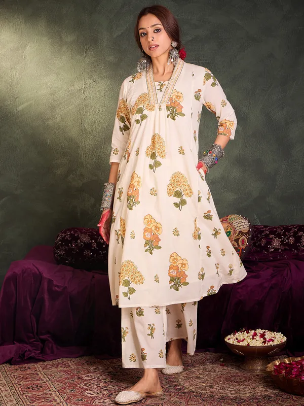 White_Printed_Pure_Cotton_Kurta_Trouser_Set