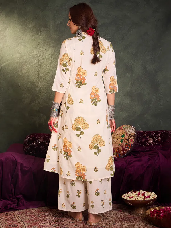 White_Printed_Pure_Cotton_Kurta_Trouser_Set