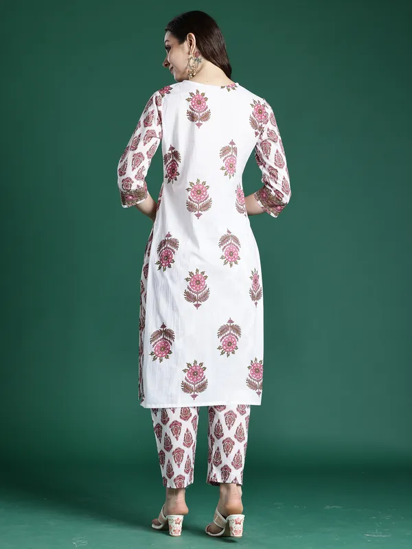 White_Printed_Pure_Cotton_Kurta_Trouser_Set