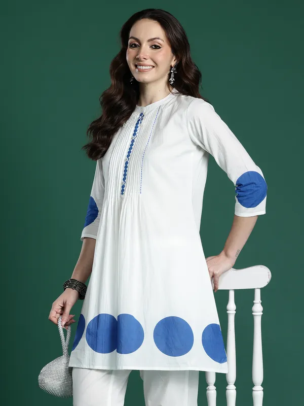 White_Printed_Pure_Cotton_Kurta_Trouser_Set