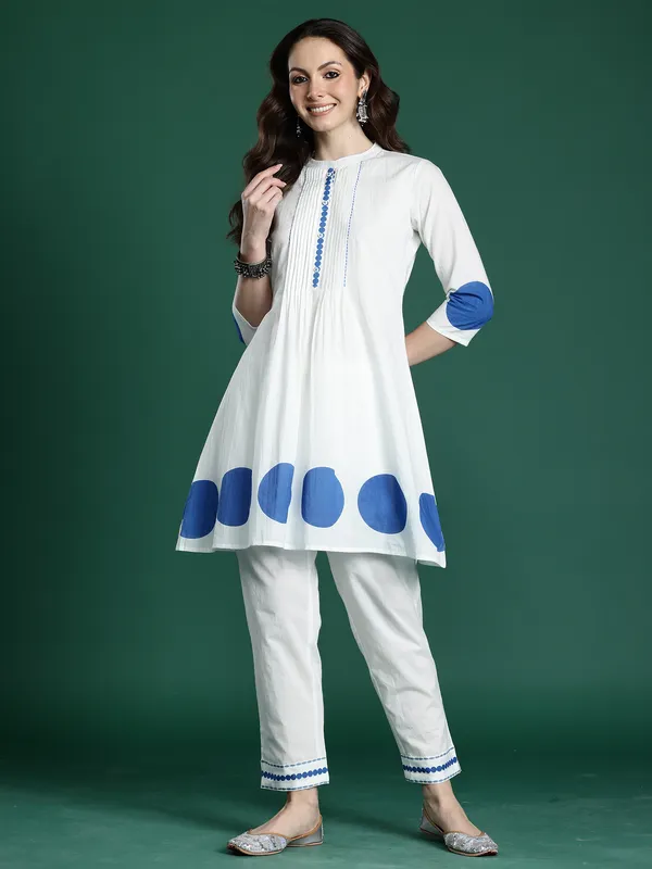 White_Printed_Pure_Cotton_Kurta_Trouser_Set