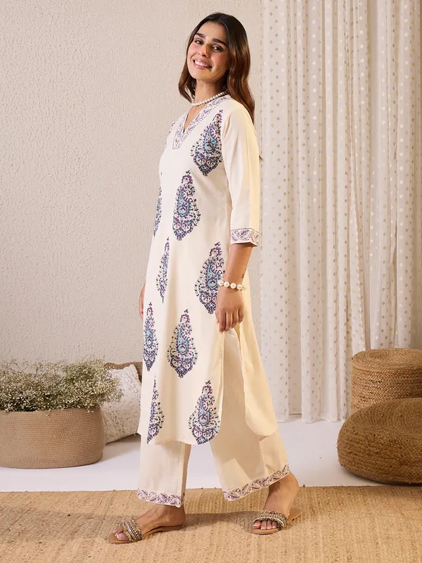 White_Printed_Pure_Cotton_Kurta_Trouser_Set