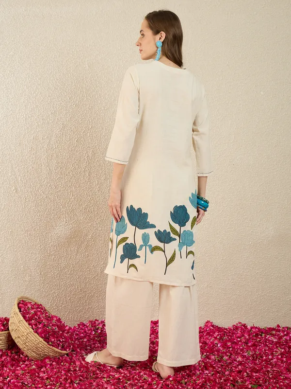 White_Printed_Pure_Cotton_Kurta_Trouser_Set