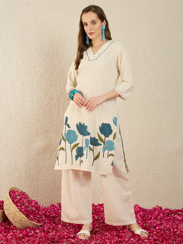 White_Printed_Pure_Cotton_Kurta_Trouser_Set