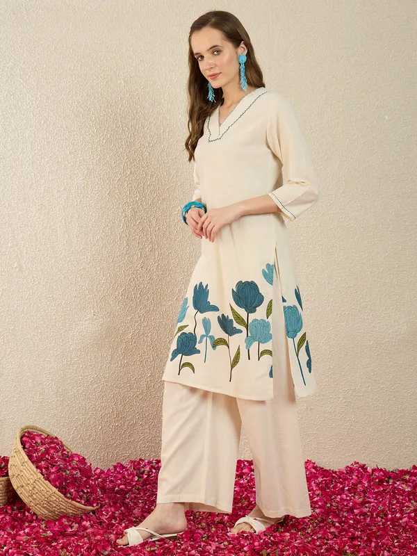 White_Printed_Pure_Cotton_Kurta_Trouser_Set