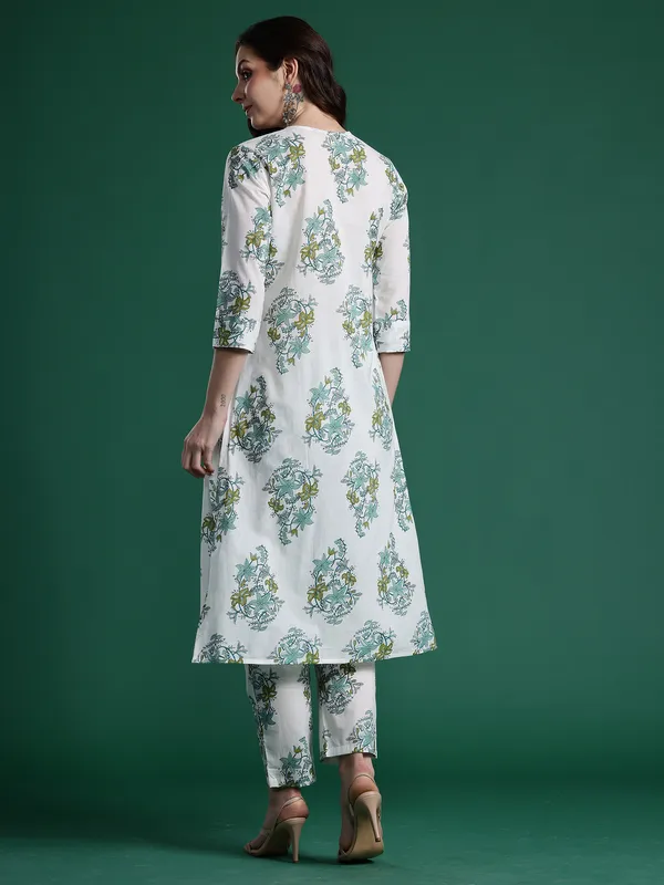 White_Printed_Pure_Cotton_Kurta_Trouser_Set