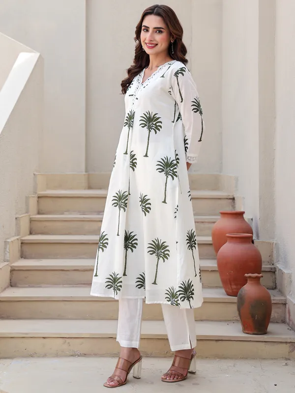 White_Printed_Pure_Cotton_Kurta_Trouser_Set