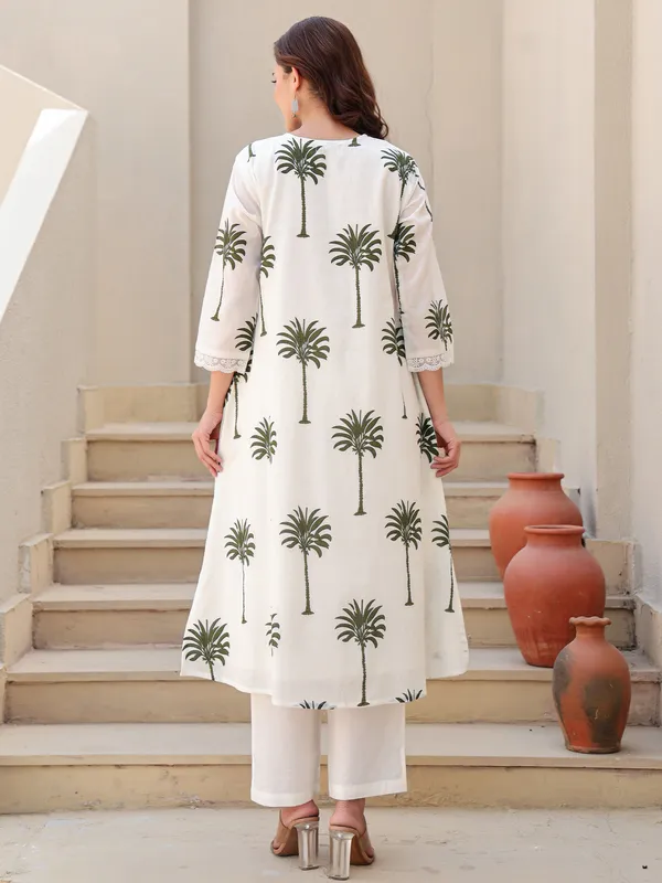 White_Printed_Pure_Cotton_Kurta_Trouser_Set