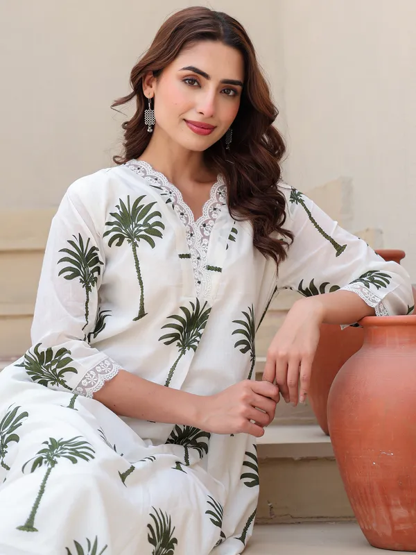 White_Printed_Pure_Cotton_Kurta_Trouser_Set