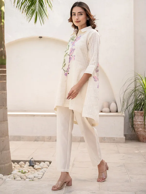 White_Printed_Pure_Cotton_Kurta_Trouser_Set