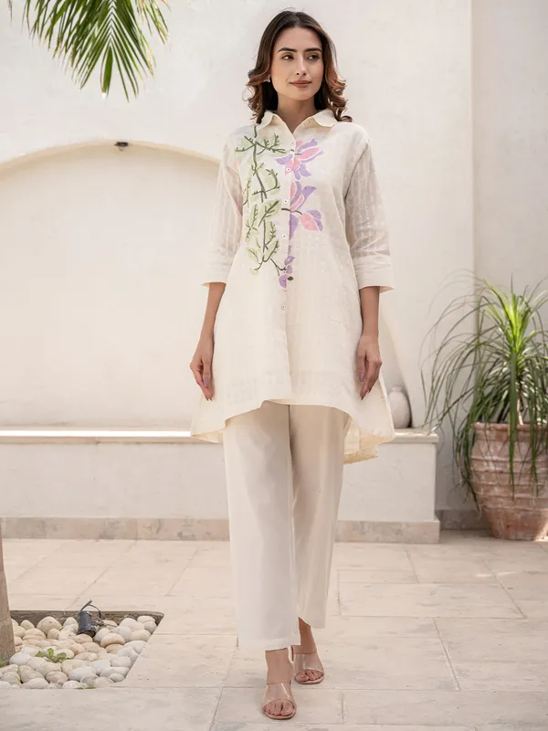 White_Printed_Pure_Cotton_Kurta_Trouser_Set