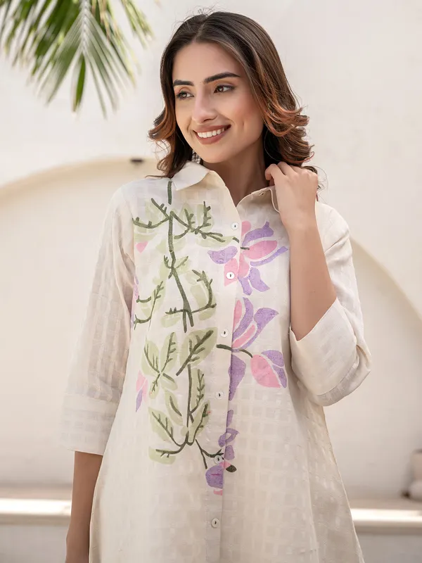 White_Printed_Pure_Cotton_Kurta_Trouser_Set