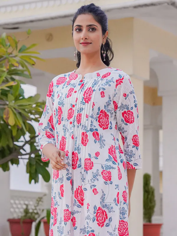 White_Printed_Pure_Cotton_Kurta_Trouser_Set