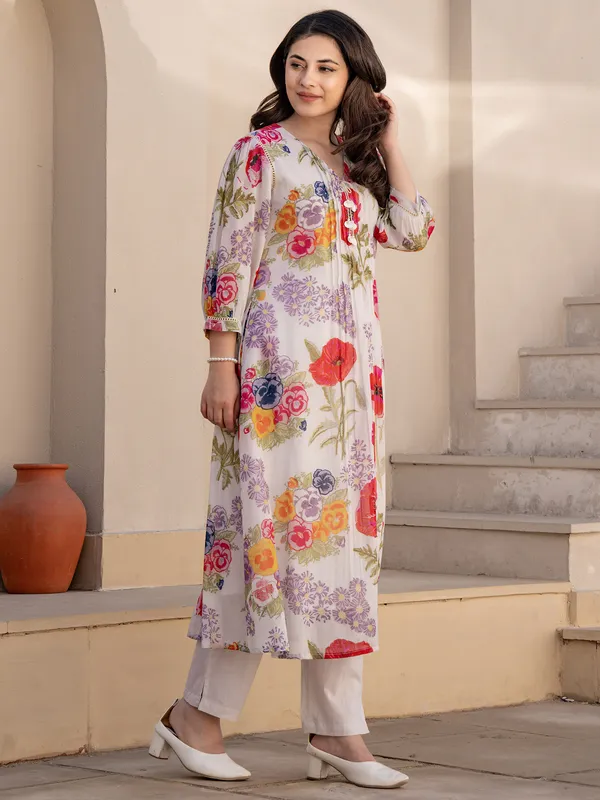 White_Printed_Pure_Cotton_Kurta_Trouser_Set