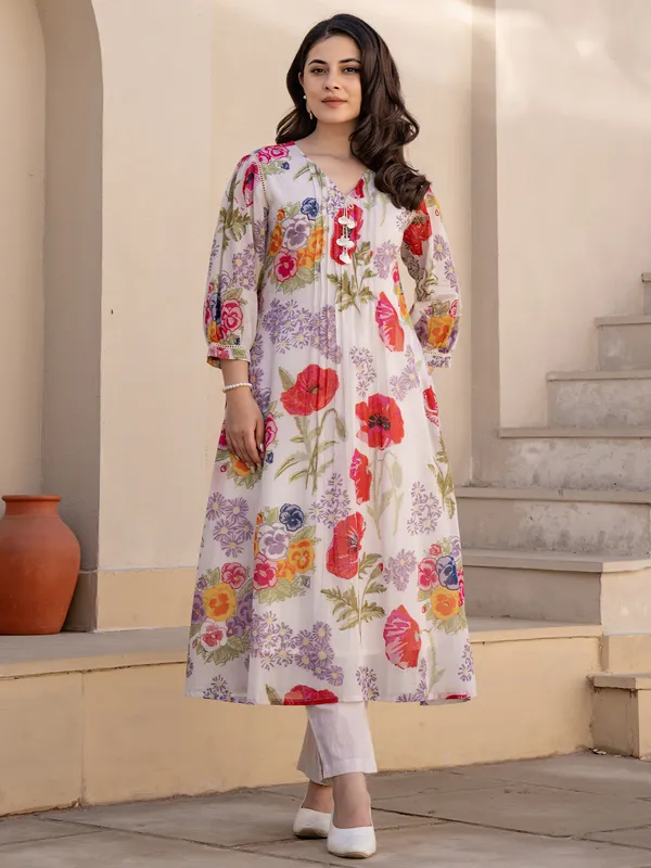 White_Printed_Pure_Cotton_Kurta_Trouser_Set