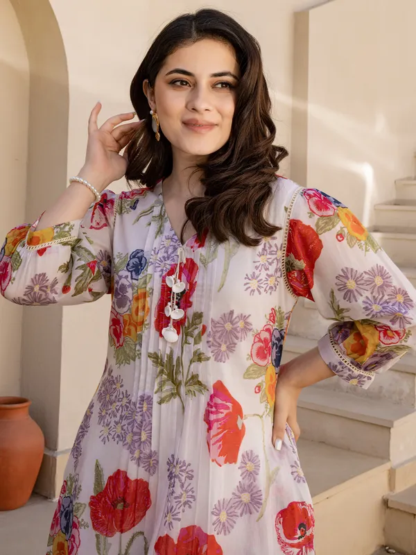 White_Printed_Pure_Cotton_Kurta_Trouser_Set