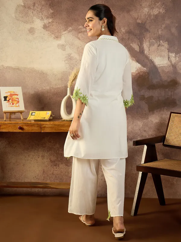 White_Embroidered_Pure_Cotton_Kurta_Trouser_Set