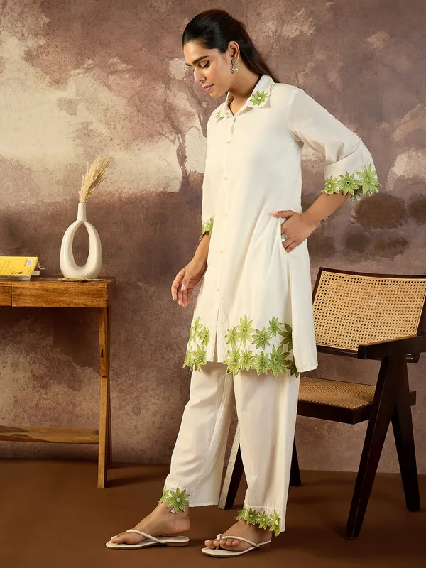 White_Embroidered_Pure_Cotton_Kurta_Trouser_Set