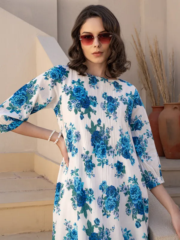 White_Printed_Pure_Cotton_Kurta_Trouser_Set